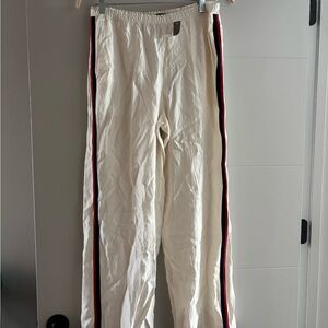 J. Crew Cream Silk Pants with Red and Black Stripes